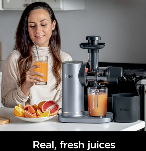 Ninja NeverClog 150 Watts Cold Press Juicer with 18oz Jug, 30oz Pulp Container, 2-Speed, Compact