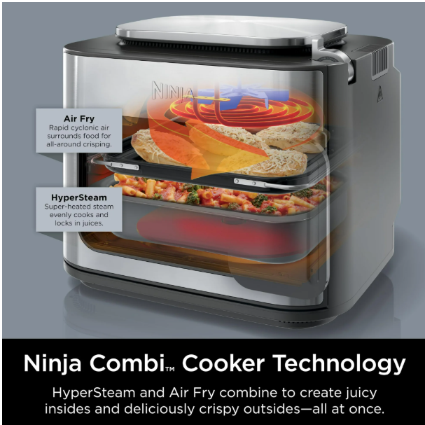 Ninja Combi All-in-One Multicooker, Oven, & Air Fryer, Complete Meals in 15 Mins, 14-in-1 Functions, Combi Cooker + Air Fry, Bake, Roast, Slow Cook and More, 3 Accessories, Stainless Steel, SFP701