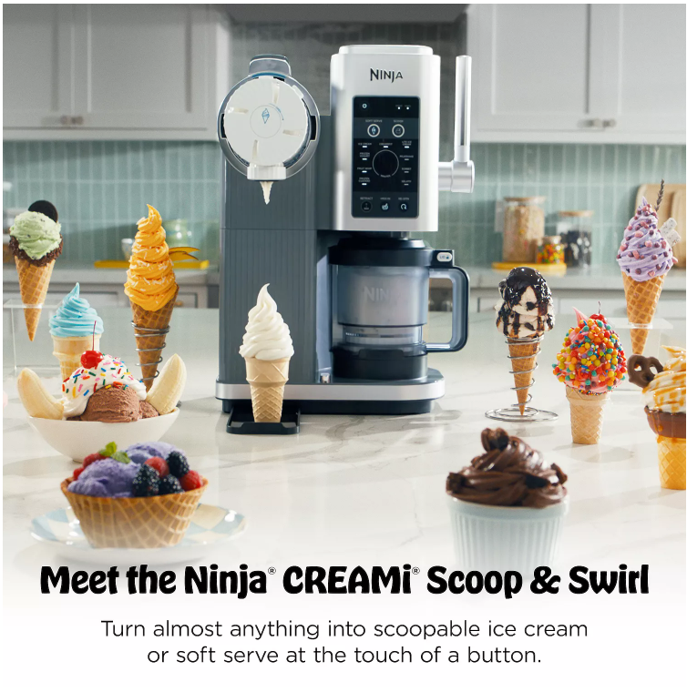Ninja CREAMi Scoop and Swirl Ice Cream and Soft Serve Maker, 13 One-Touch Programs