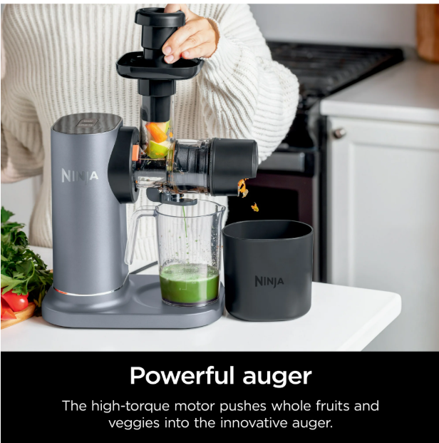 Ninja NeverClog 150 Watts Cold Press Juicer with 18oz Jug, 30oz Pulp Container, 2-Speed, Compact