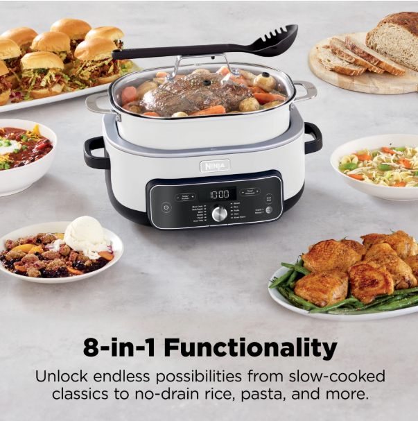 Ninja 17-in-1 PossibleCooker PRO 8.5 Qt Multi-Cooker, Slow Cook, Bake, Sear, with Smart Cook System, Oven Safe Pot to 500°F, MC2052CO White