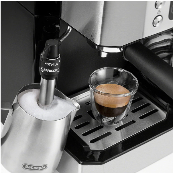 De'Longhi All-in-One Combination Coffee Maker & Espresso Machine + Advanced Adjustable Milk Frother for Cappuccino & Latte + Glass Coffee Pot 10-Cup, Black, COM532M