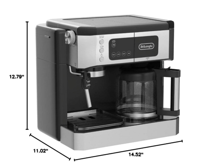De'Longhi All-in-One Combination Coffee Maker & Espresso Machine + Advanced Adjustable Milk Frother for Cappuccino & Latte + Glass Coffee Pot 10-Cup, Black, COM532M
